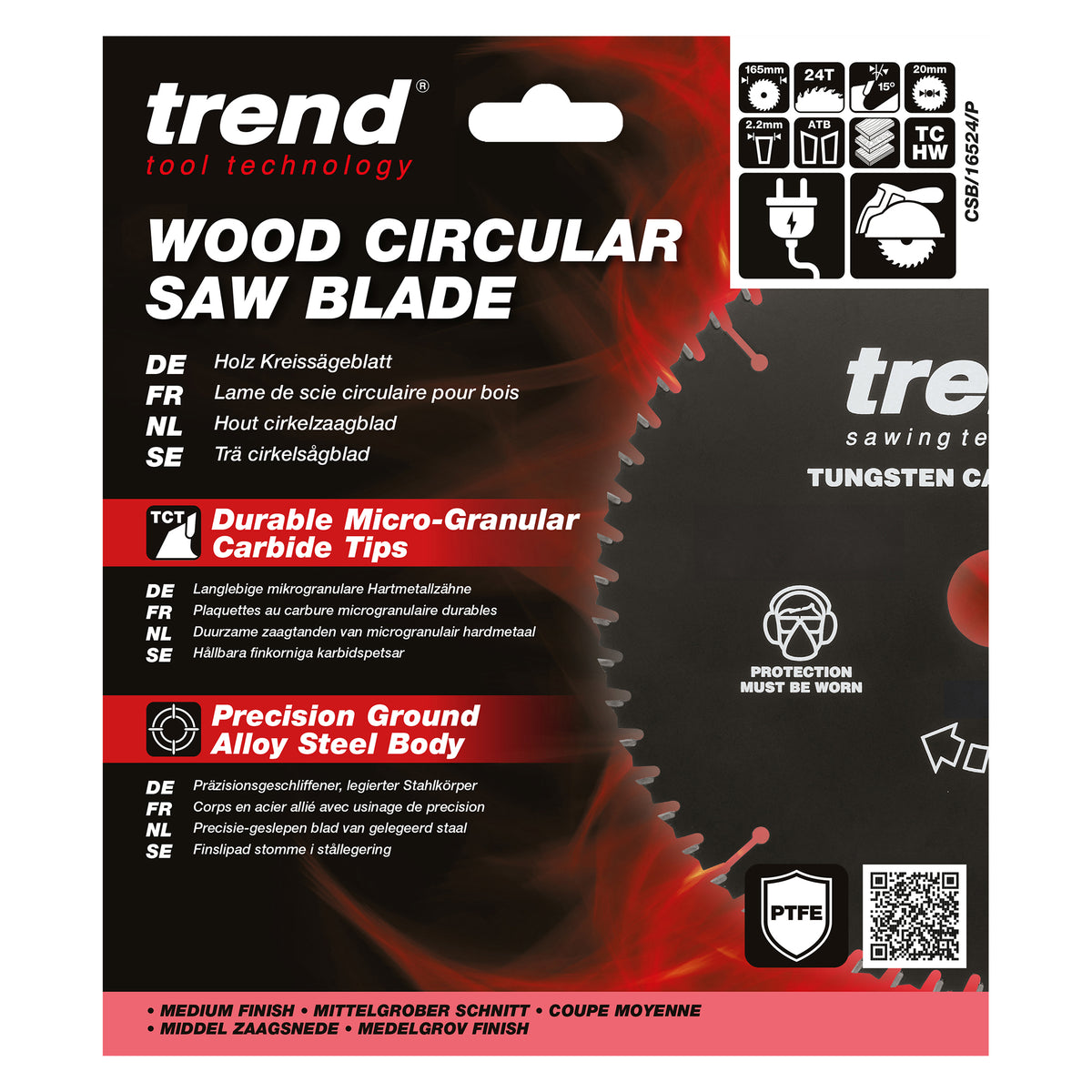 Trend 165mm x 20mm x 24T PTFE Coated Ripping Circular Saw Blade