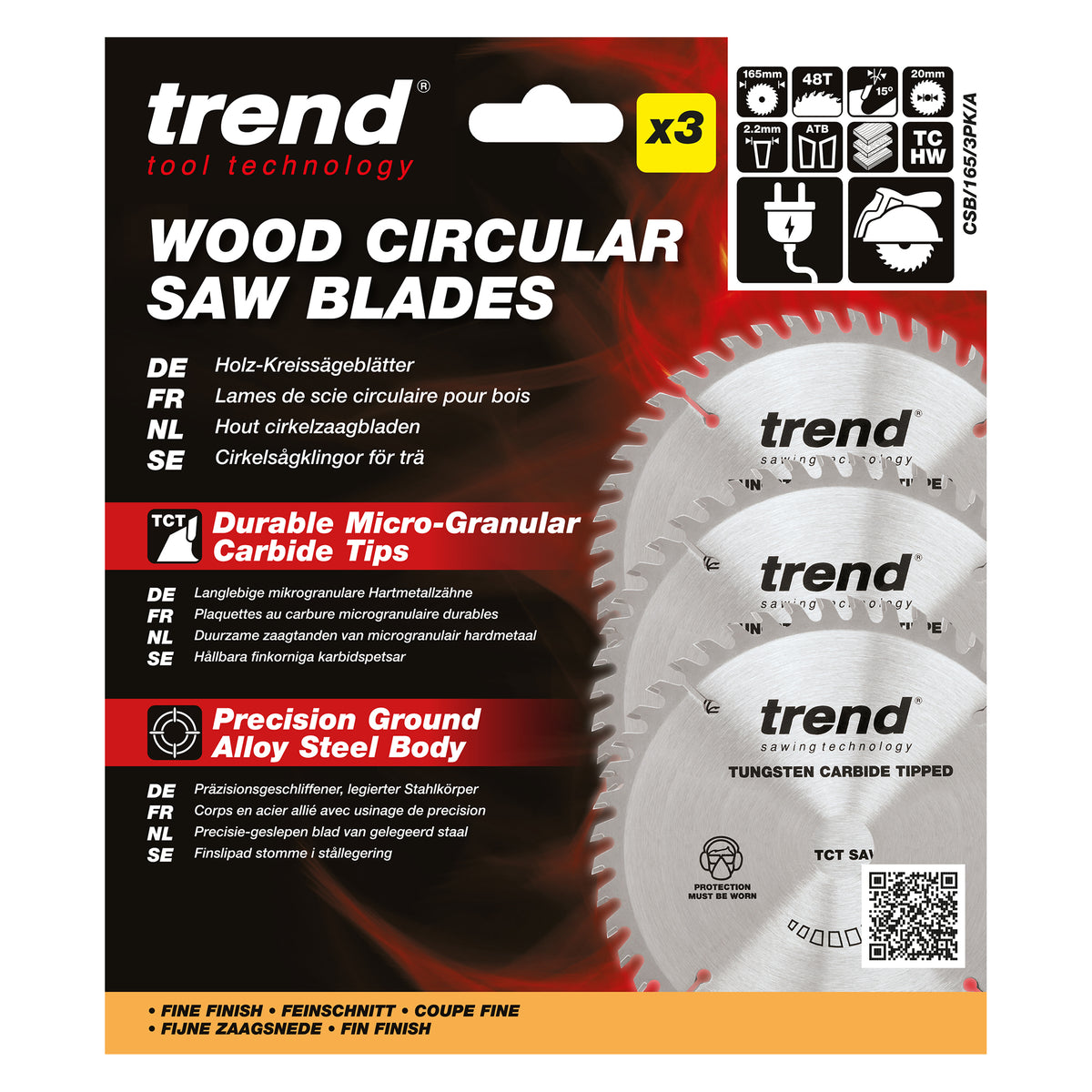Trend 3-Piece 165mm x 20mm x 48T Wood Circular Saw Blade Set