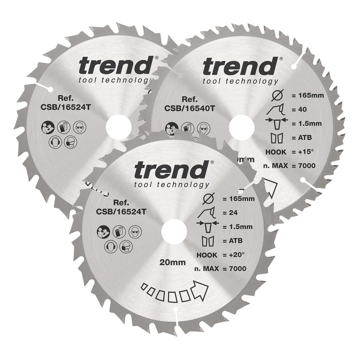 Trend 3-Piece 165mm x 20mm x 24/40T Wood Cordless Circular Saw Blade Set
