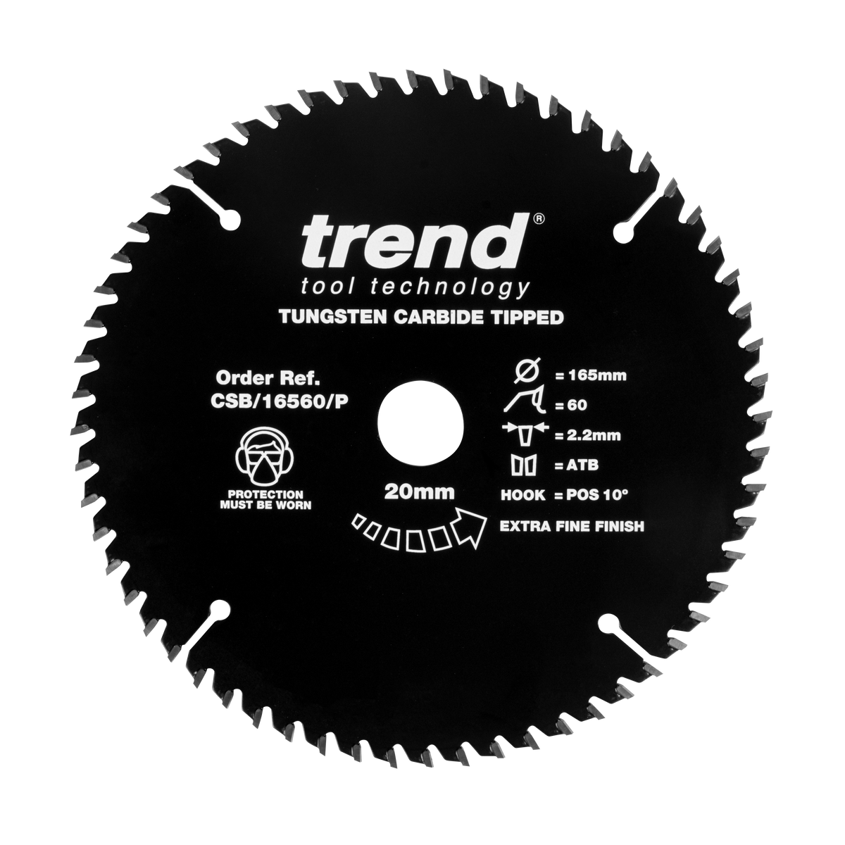 Trend 165mm x 20mm x 60T PTFE Coated Fine Cut Off Circular Saw Blade
