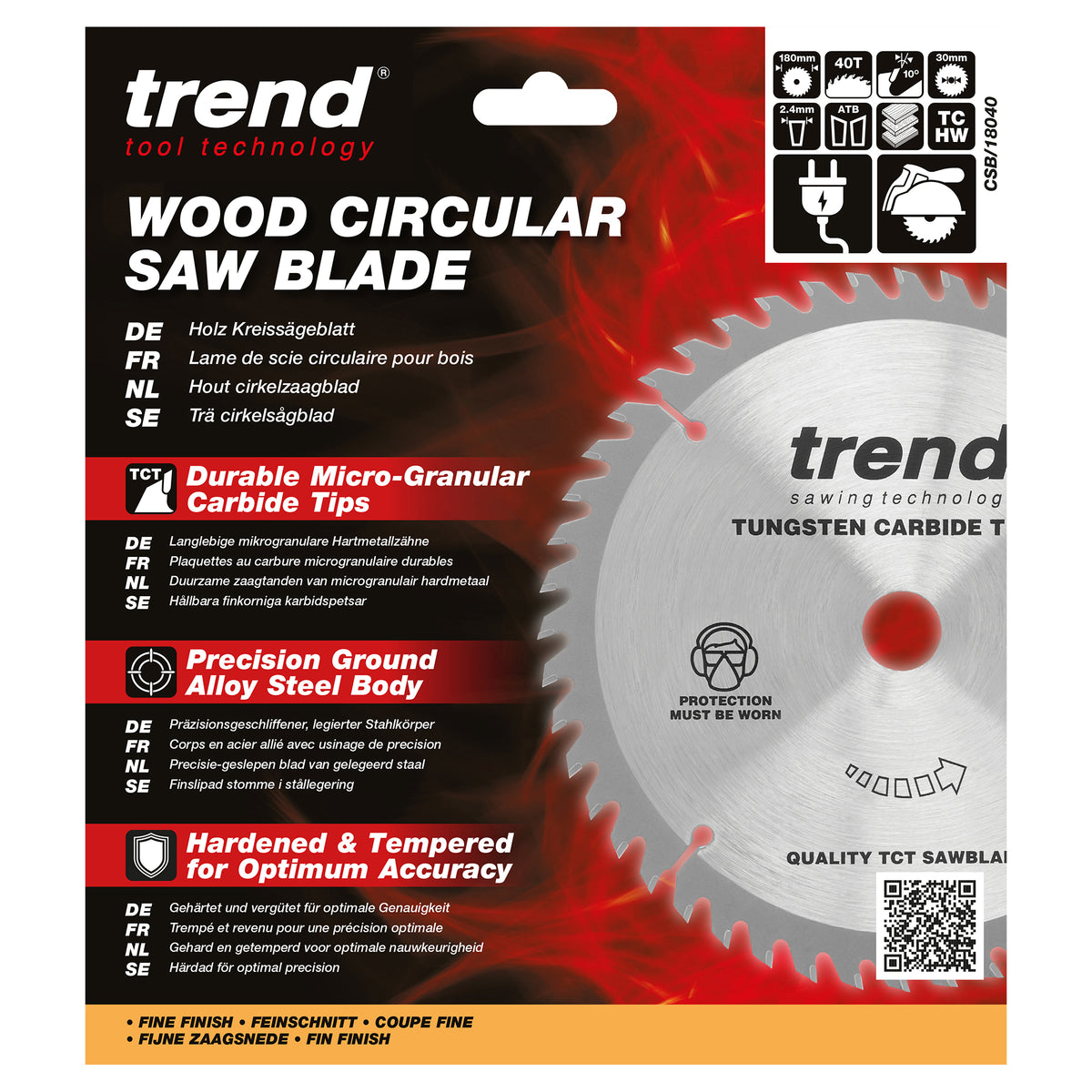 Trend 180mm x 30mm x 40T Fine Cut Off Circular Saw Blade