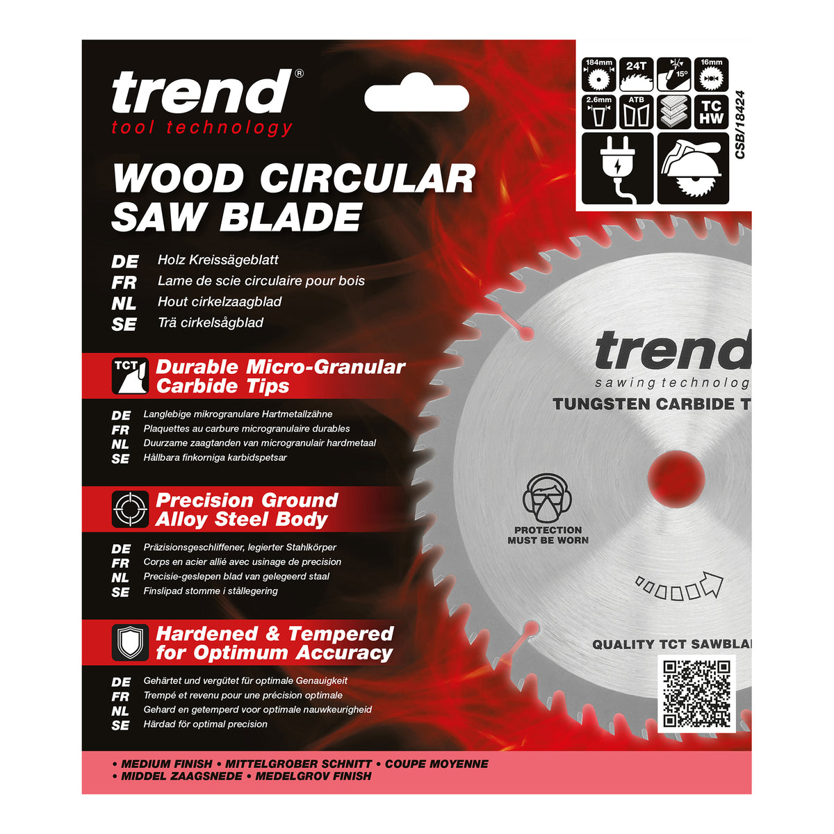 Trend 184mm x 16mm x 24T Ripping Circular Saw Blade
