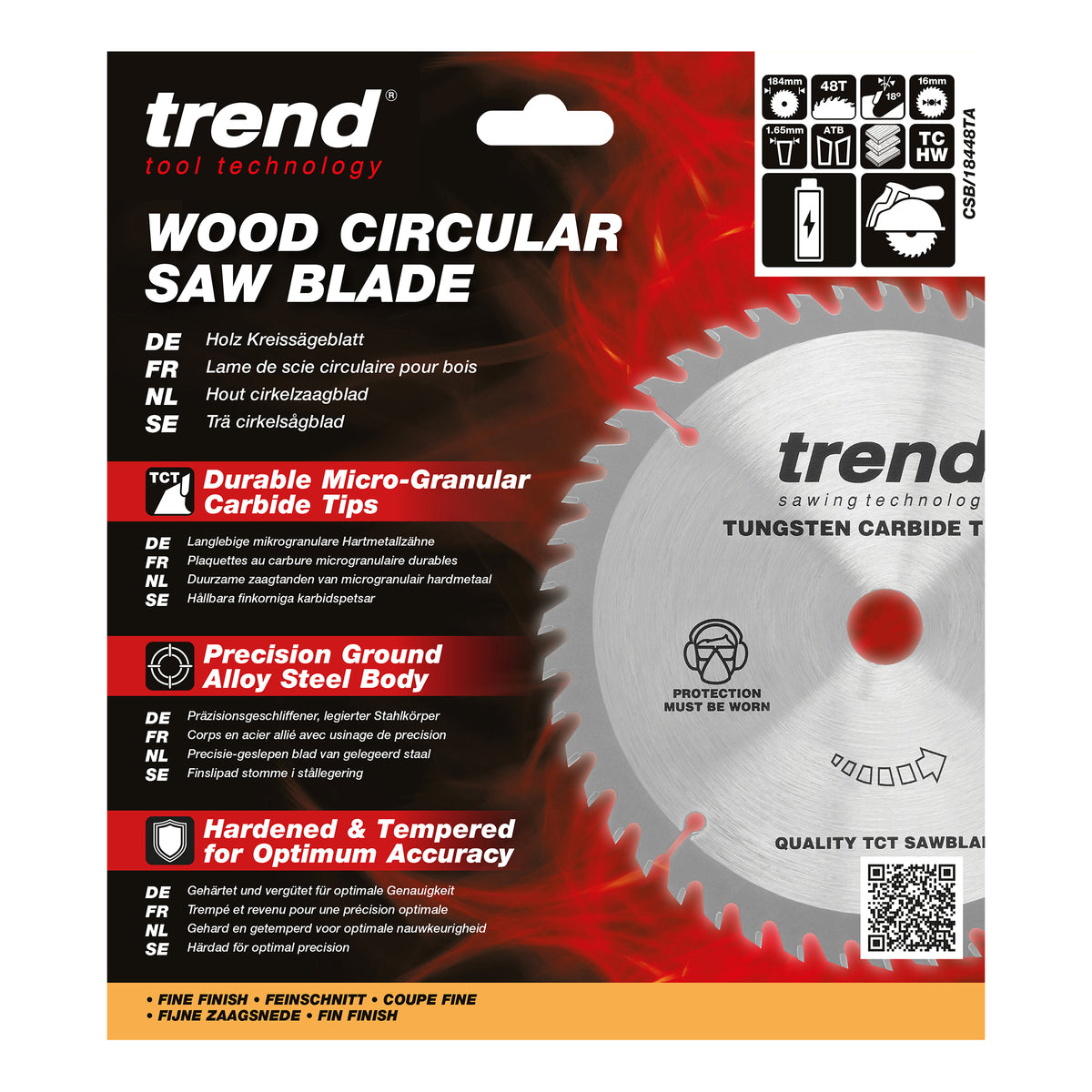 Trend 184mm x 16mm x 48T Thin Kerf General Purpose Cordless Circular Saw Blade