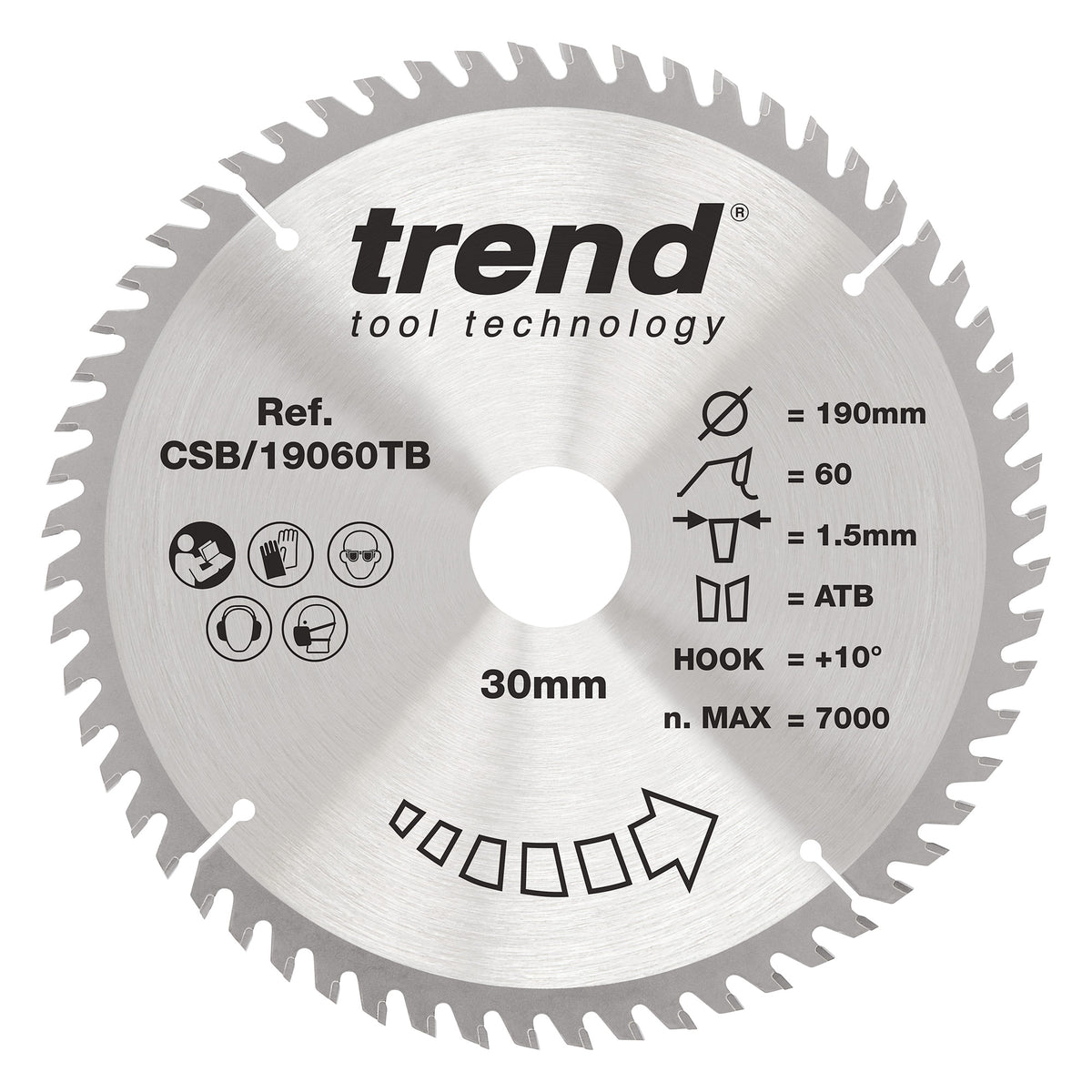 Trend 190mm x 30mm x 60T Thin Kerf Fine Cut Off Cordless Circular Saw Blade