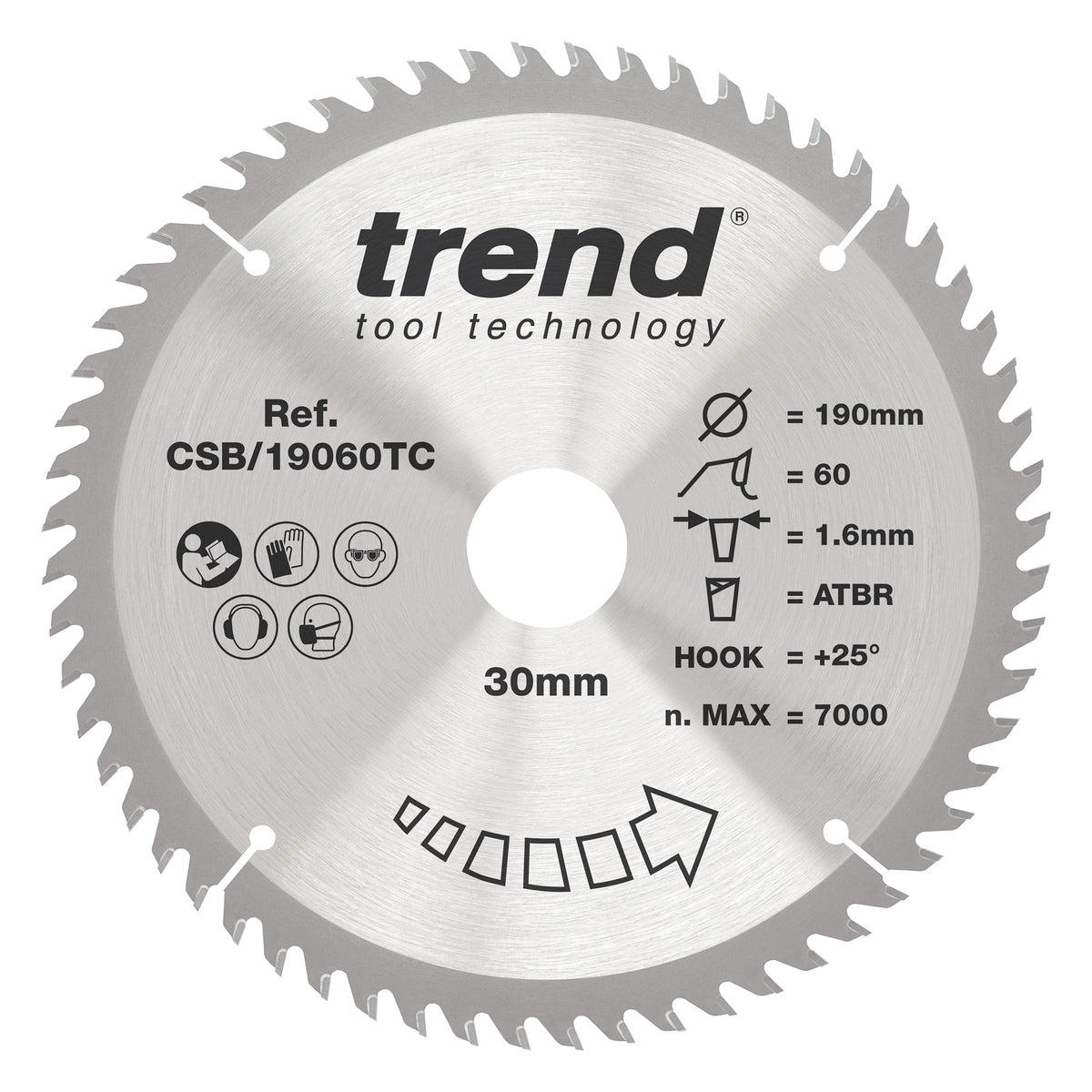Trend 190mm x 30mm x 60T Thin Kerf Fine Cut Off Cordless ATBR Circular Saw Blade