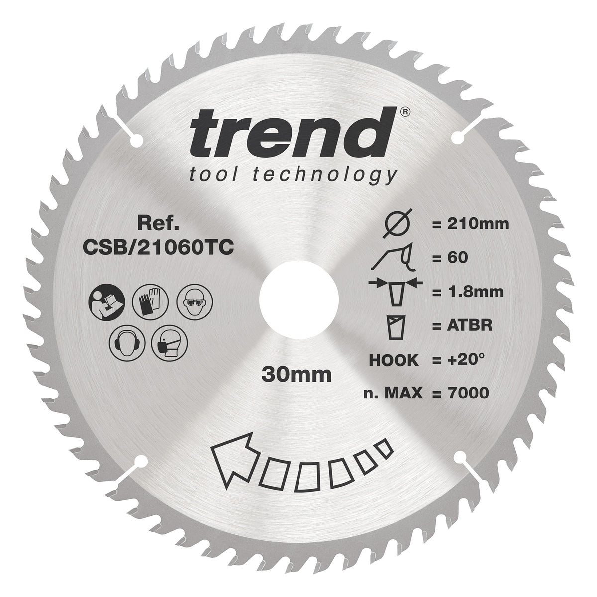 Trend 210mm x 30mm x 60T Thin Kerf Fine Cut Off Cordless ATBR Circular Saw Blade