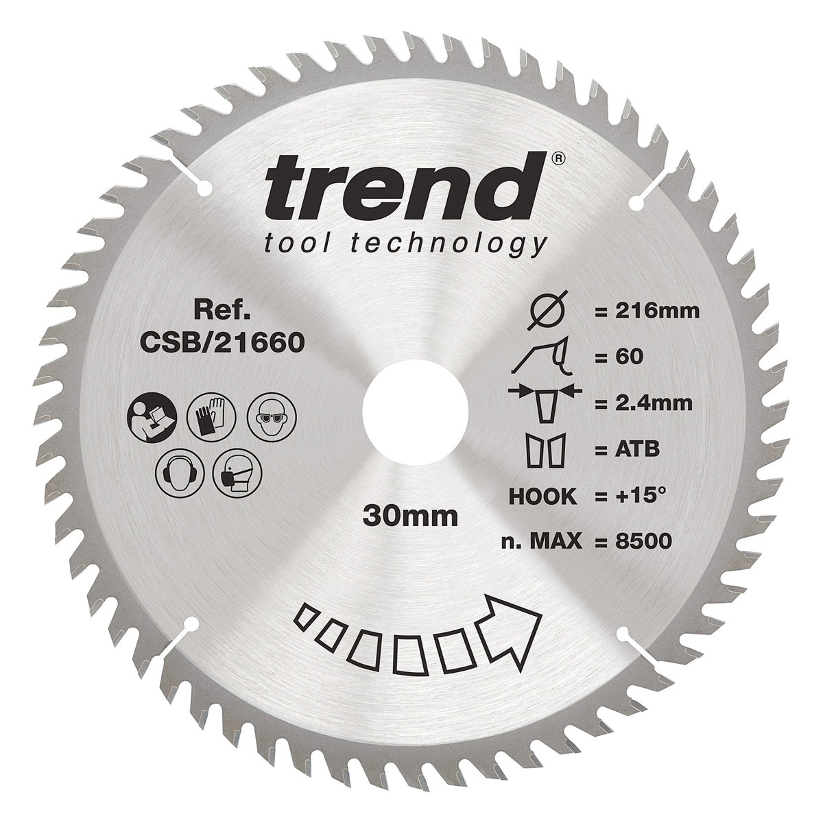 Trend 216mm x 30mm x 60T Fine Cut Off Circular Saw Blade