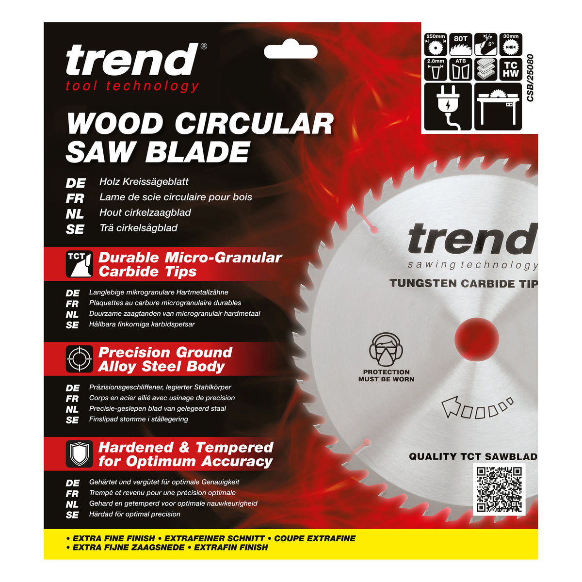 Trend 250mm x 30mm x 80T Fine Cut Off Circular Saw Blade