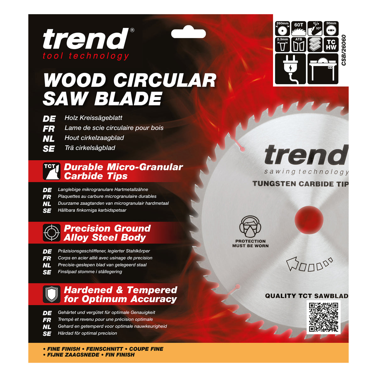 Trend 260mm x 30mm x 60T Fine Cut Off Circular Saw Blade