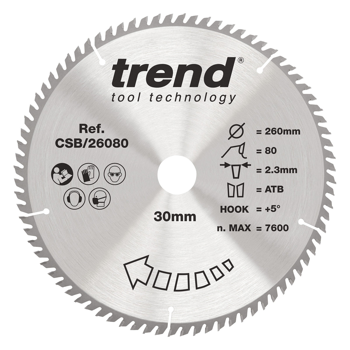 Trend 260mm x 30mm x 80T Fine Cut Off Circular Saw Blade