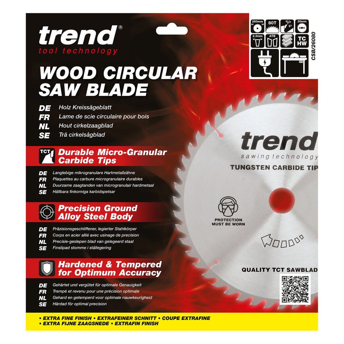 Trend 260mm x 30mm x 80T Fine Cut Off Circular Saw Blade