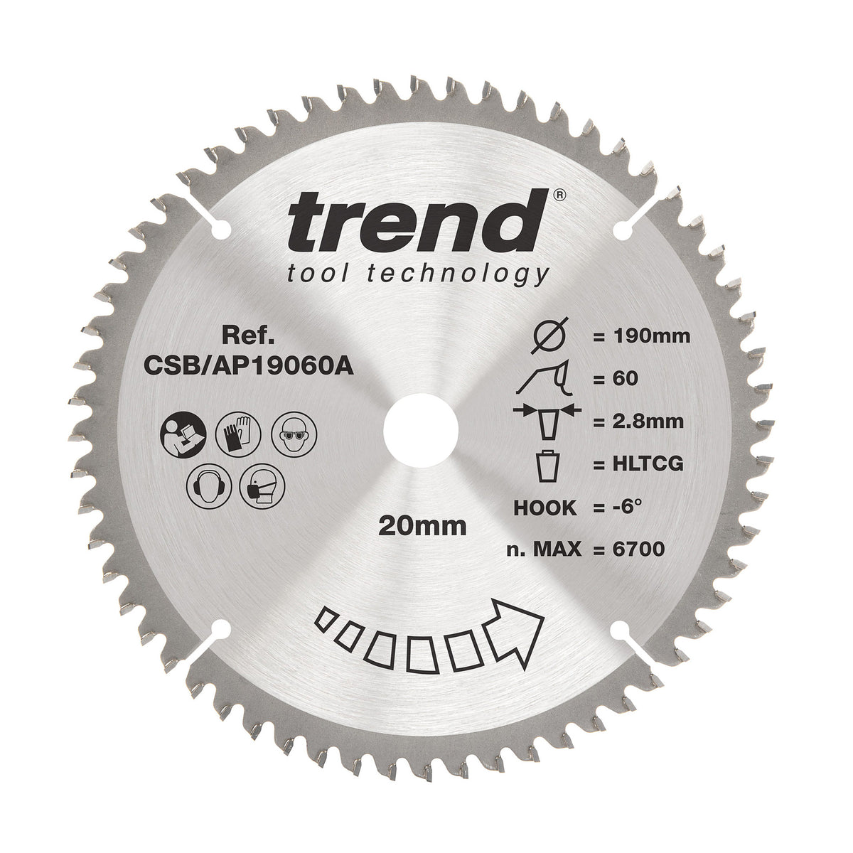 Trend 190mm x 20mm x 60T Aluminium/Plastic Circular Saw Blade