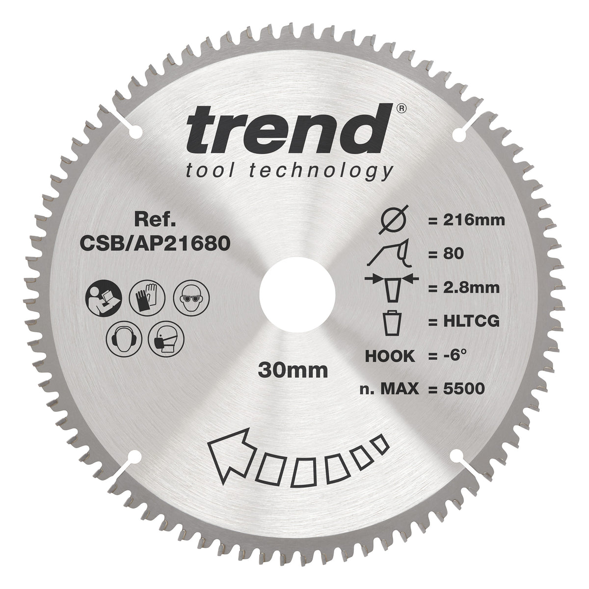 Trend 216mm x 30mm x 80T Aluminium/Plastic Circular Saw Blade