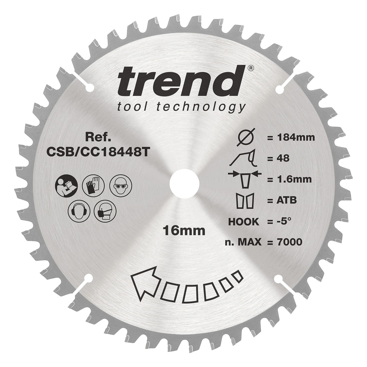 Trend 184mm x 16mm x 48T General Purpose Cordless Mitre Saw Blade