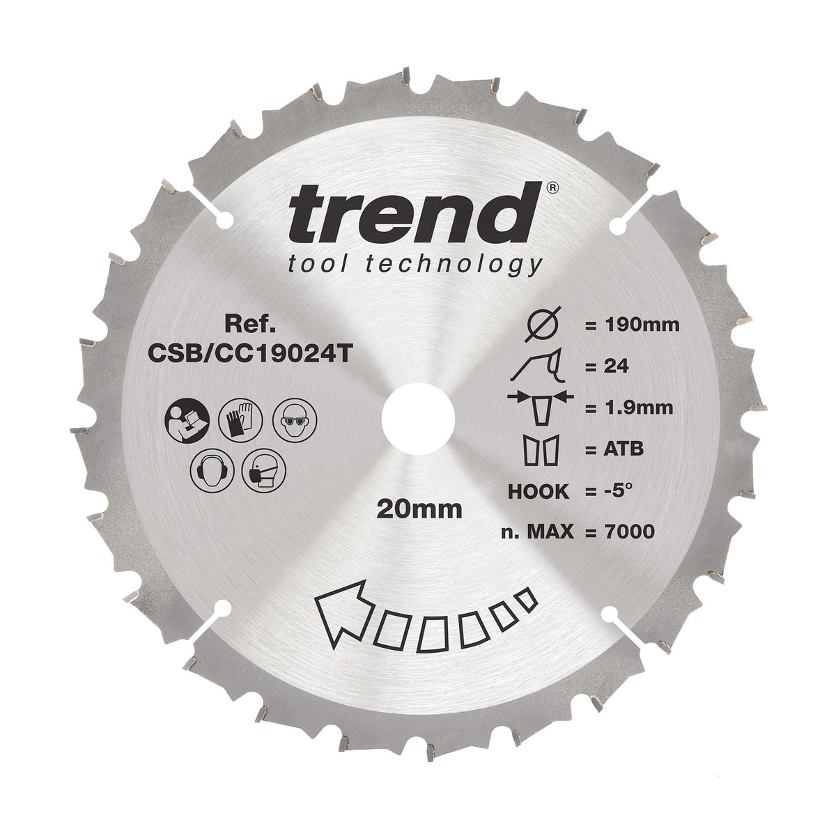 Trend 190mm x 20mm x 24T Ripping Cordless Mitre Saw Blade