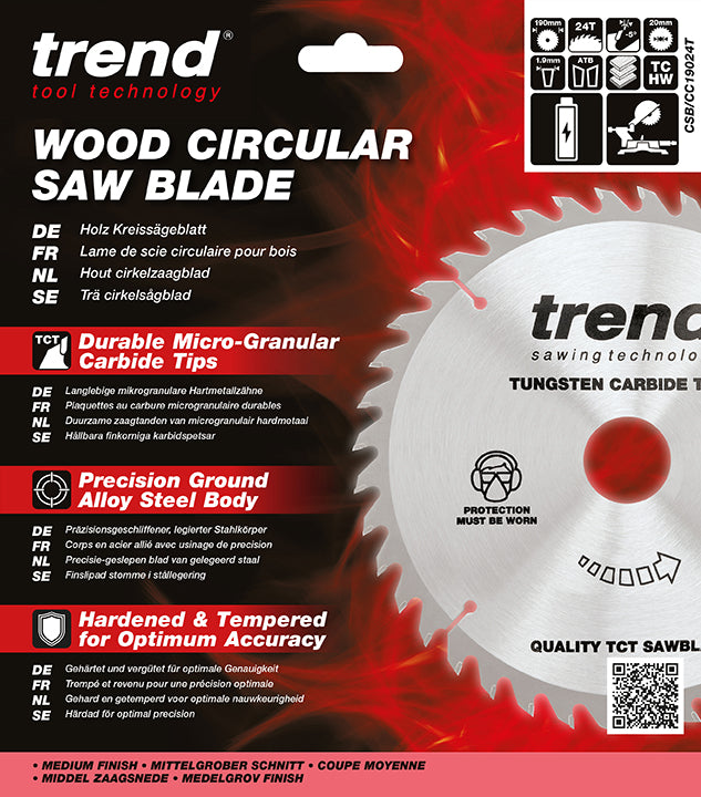 Trend 190mm x 20mm x 24T Ripping Cordless Mitre Saw Blade