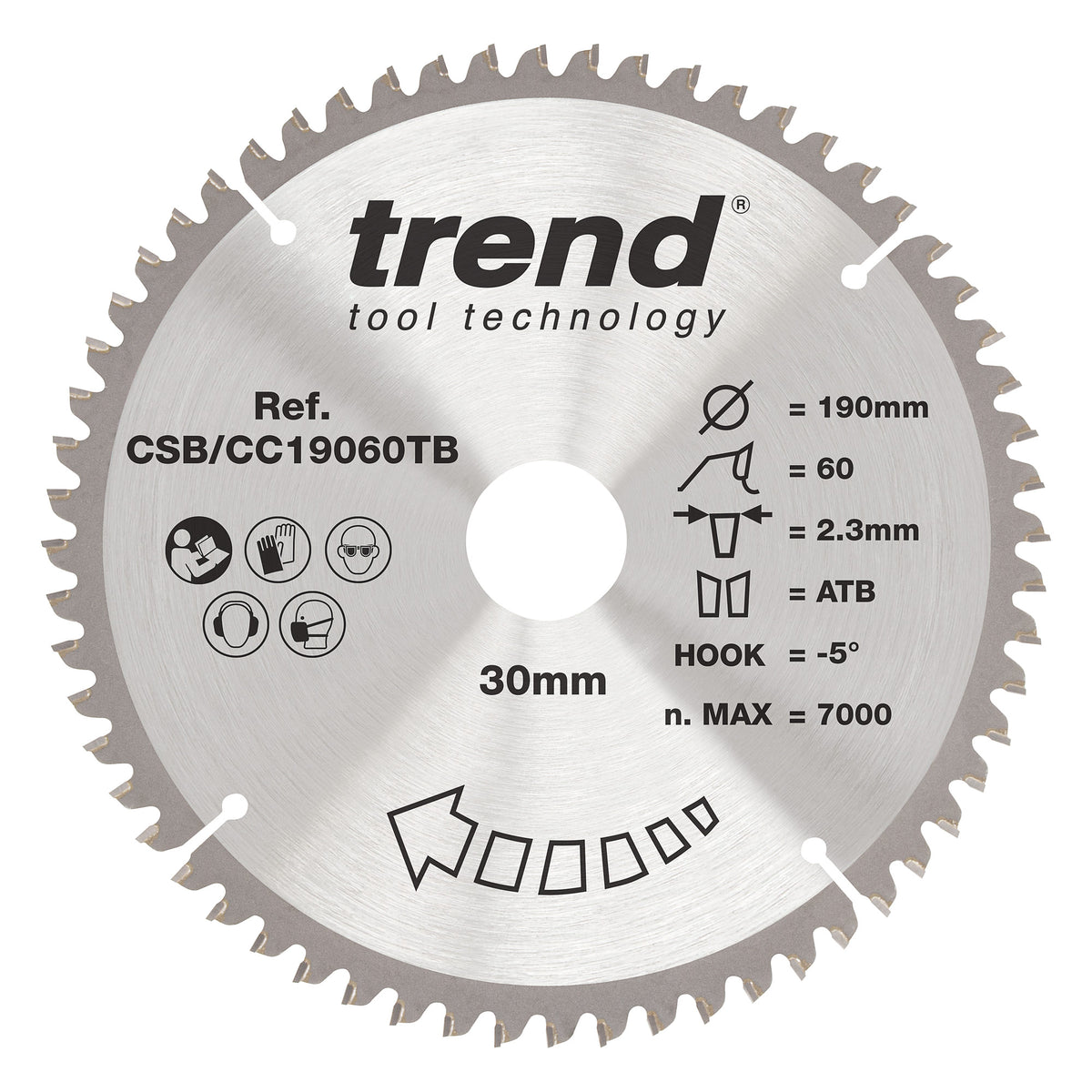 Trend 190mm x 30mm x 60T Fine Cut Off Cordless Mitre Saw Blade