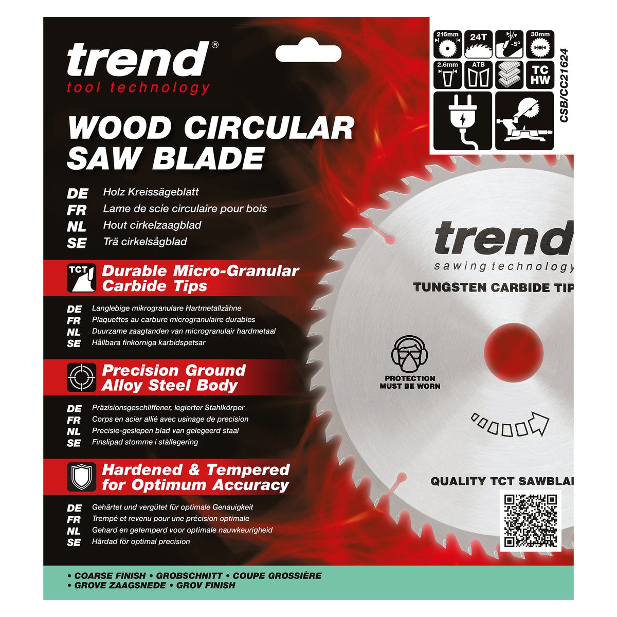 Trend 216mm x 30mm x 24T Ripping Mitre Saw Blade
