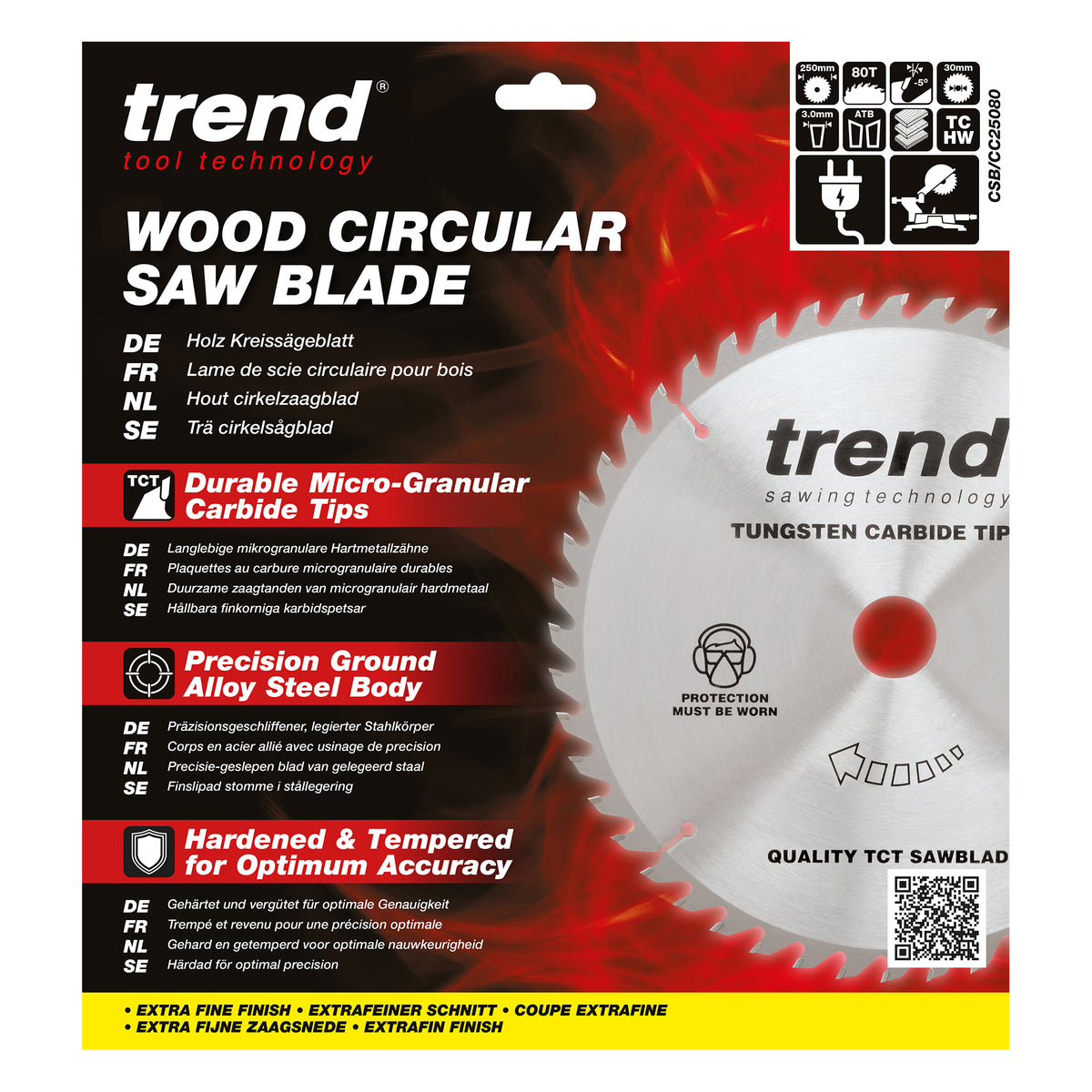 Trend 250mm x 30mm x 80T Fine Cut Off Mitre Saw Blade