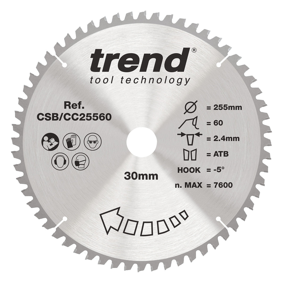Trend 255mm x 30mm x 60T Wood Mitre Saw Blade