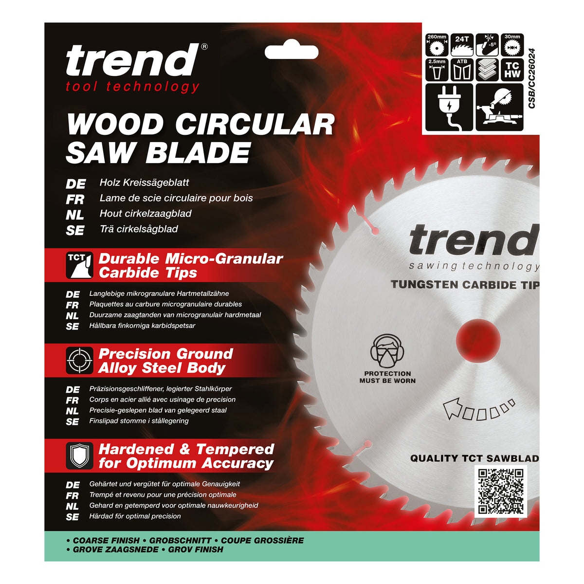 Trend 260mm x 30mm x 24T Ripping Mitre Saw Blade