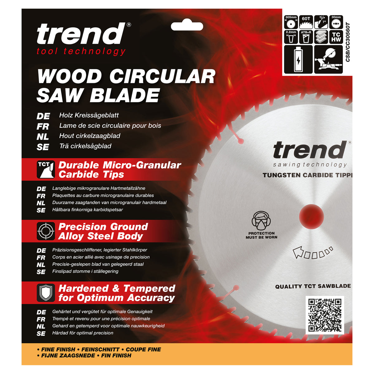 Trend 305mm x 30mm x 60T Wood Cordless ATBR Mitre Saw Blade