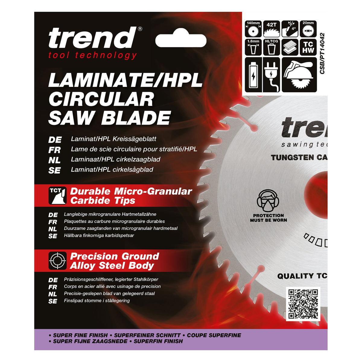 Trend 140mm x 20mm x 42T Laminate/HPL Circular Saw Blade