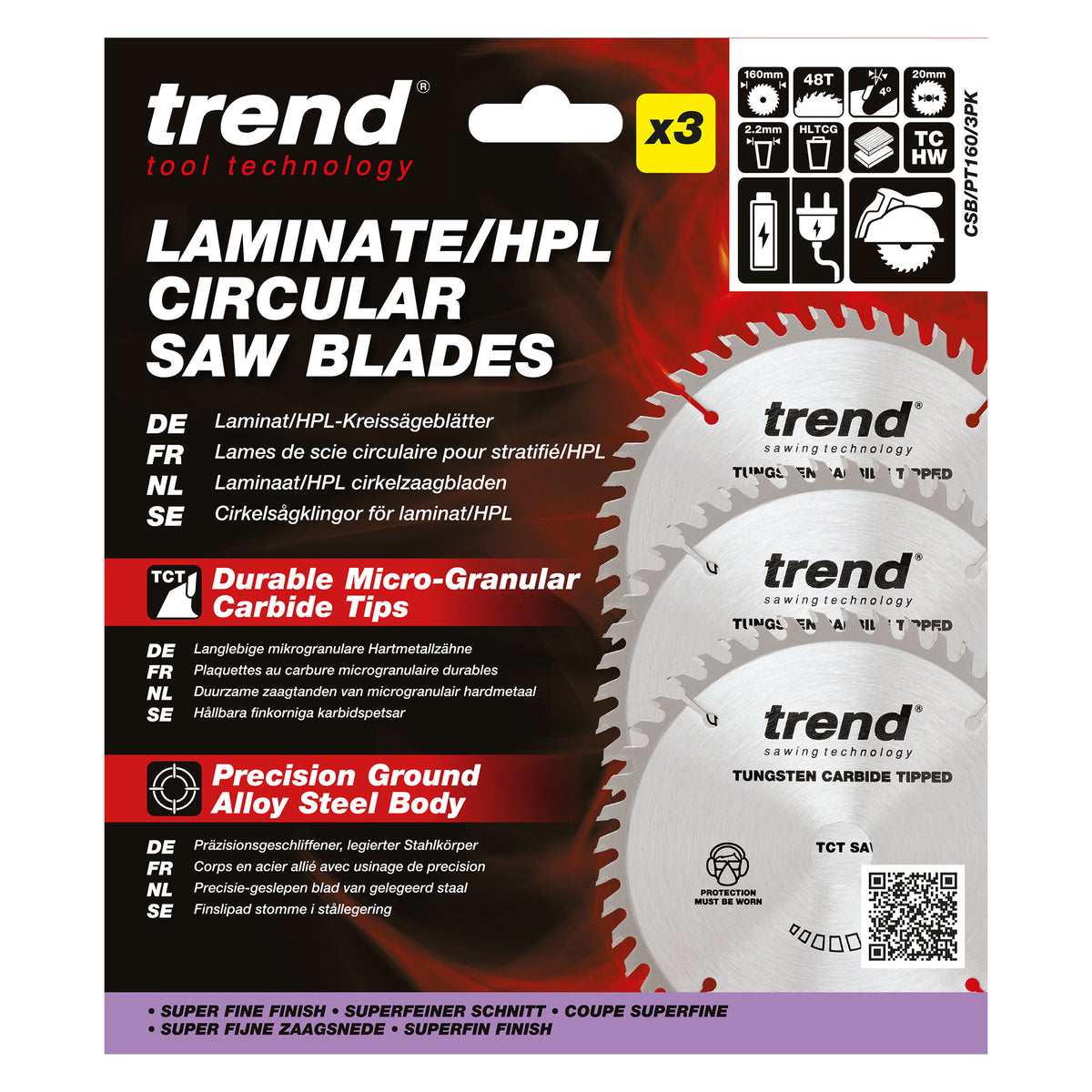Trend 3-Piece 160mm x 20mm x 48T Laminate / HPL Circular Saw Blade Set