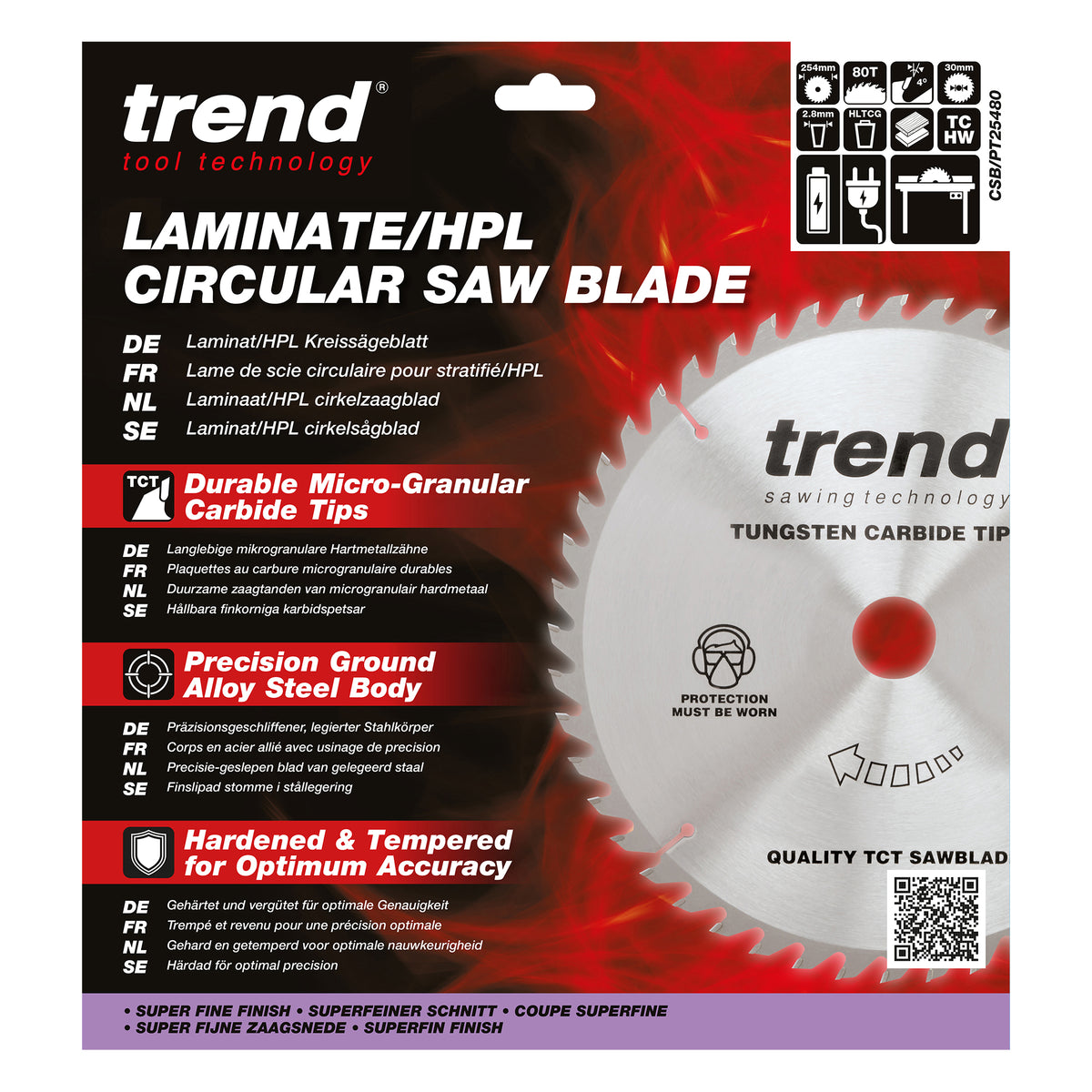 Trend 254mm x 30mm x 80T Laminate/HPL Circular Saw Blade