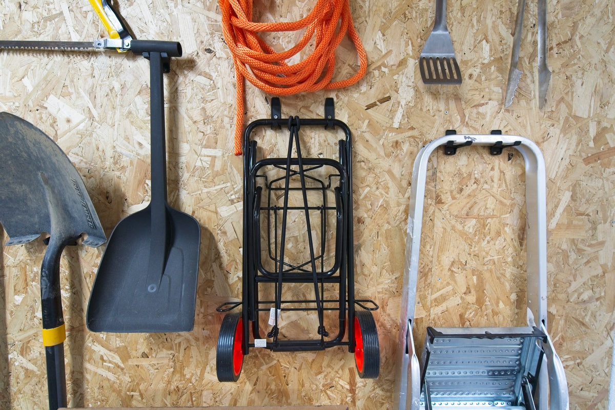 Superhooks Garage Bundle 27-Piece Black Modular Tool Wall Hooks hanging on a garage wall