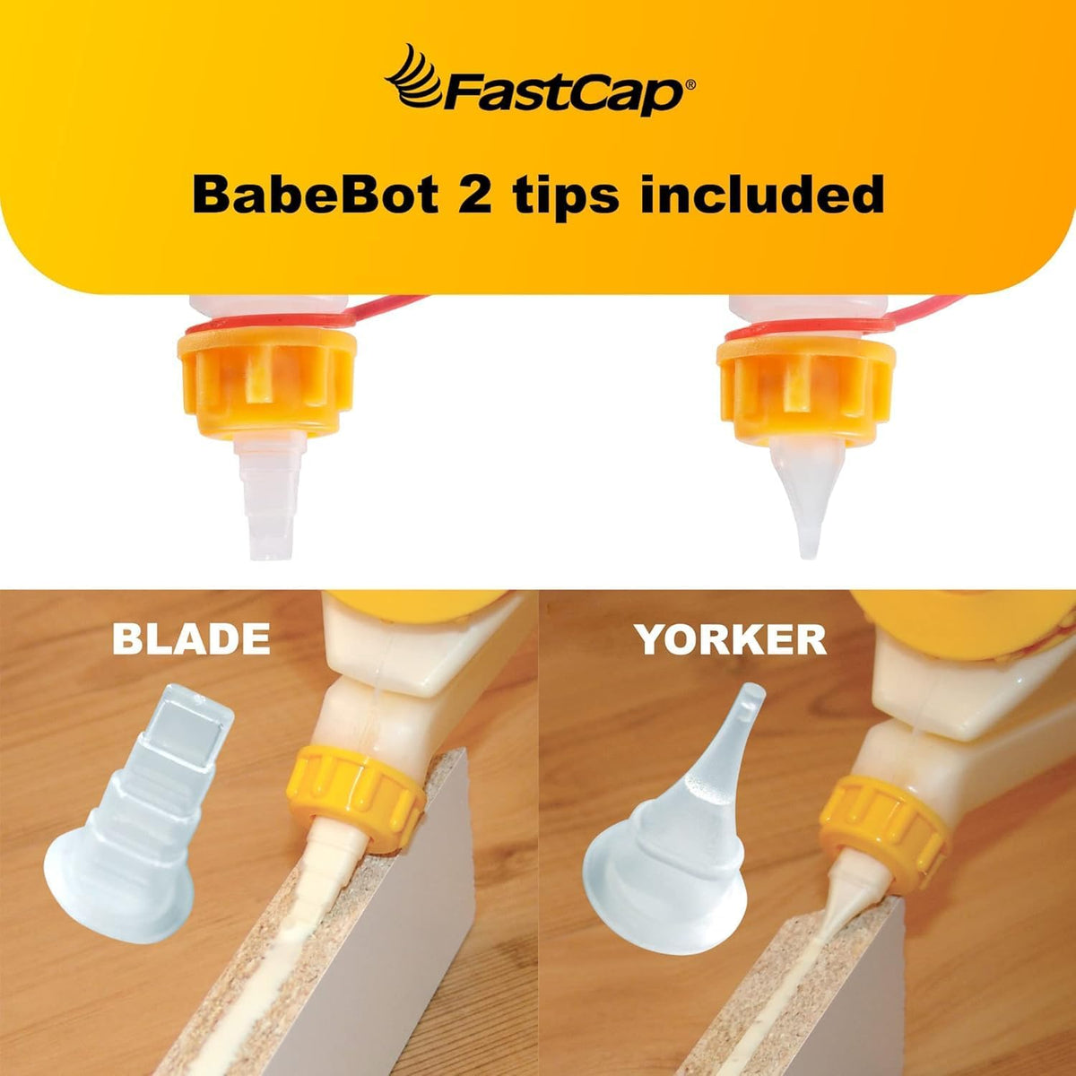 FastCap BabeBot glue pot dispenser bottle non-drip 112mL, angled view, no spill design