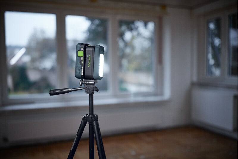 Compact and powerful Festool SYSLITE KAL C cordless working light illuminating narrow workspaces efficiently