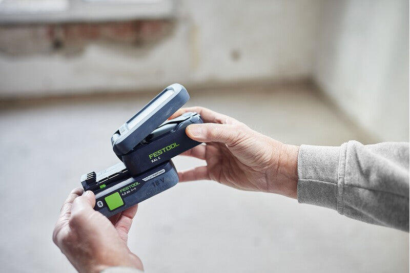 Compact Festool SYSLITE KAL C cordless work light illuminating narrow work area powerfully