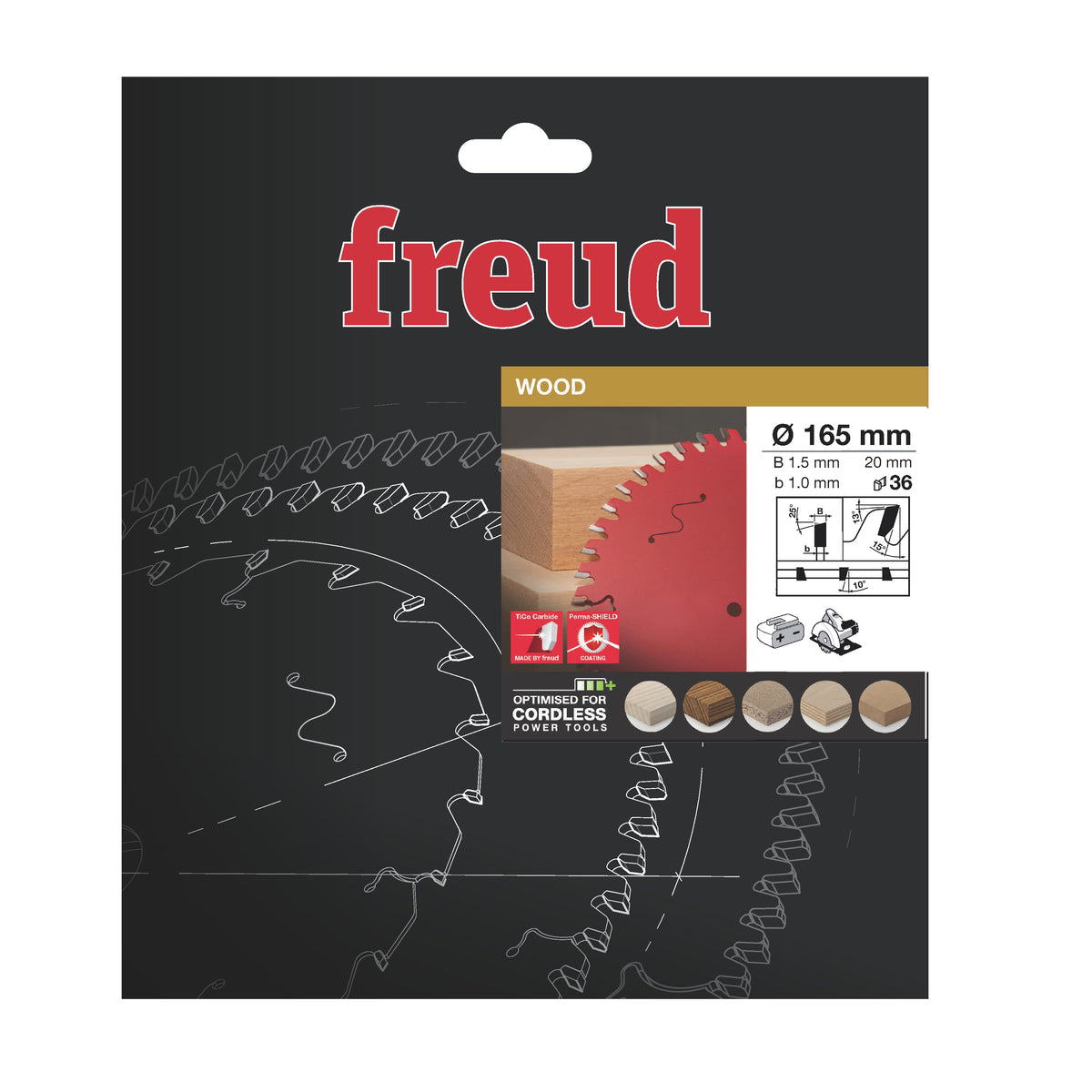 Freud 165 x 20 x 1.5 Thin Kerf Circular Saw Blades suits Cordless Handheld Power Saws
