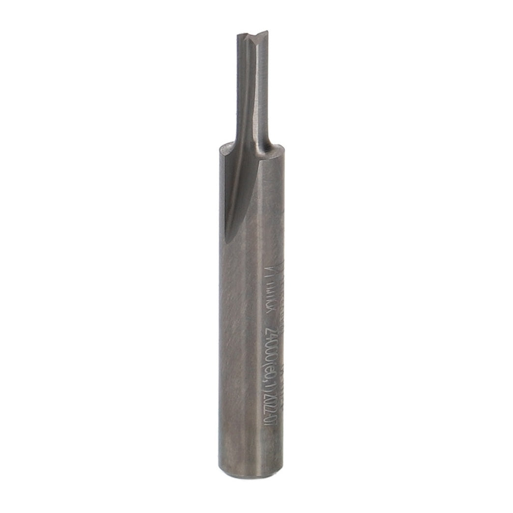 Freud 1/4in Shank Double Flute Straight Router Bit showcasing precision cutting edge