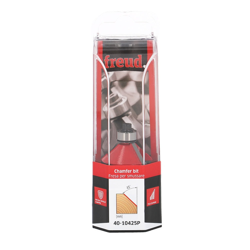 Freud Chamfer Router Bit 45° Angle 1/4in Shank in packaging