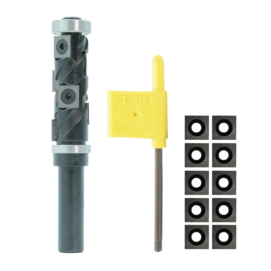 Torquata 50mm Dual-Bearing Spiral Flush Trim Carbide Insert Router Bit & Replacement Cutters 1/2in Shank