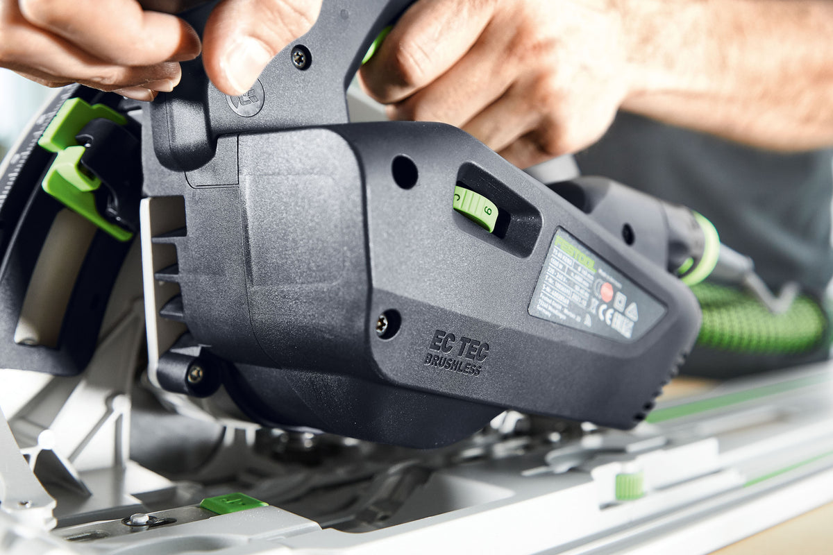 Festool TS 60K plunge cut saw with 100 Year Limited Edition Systainer and 1400mm Rail in action