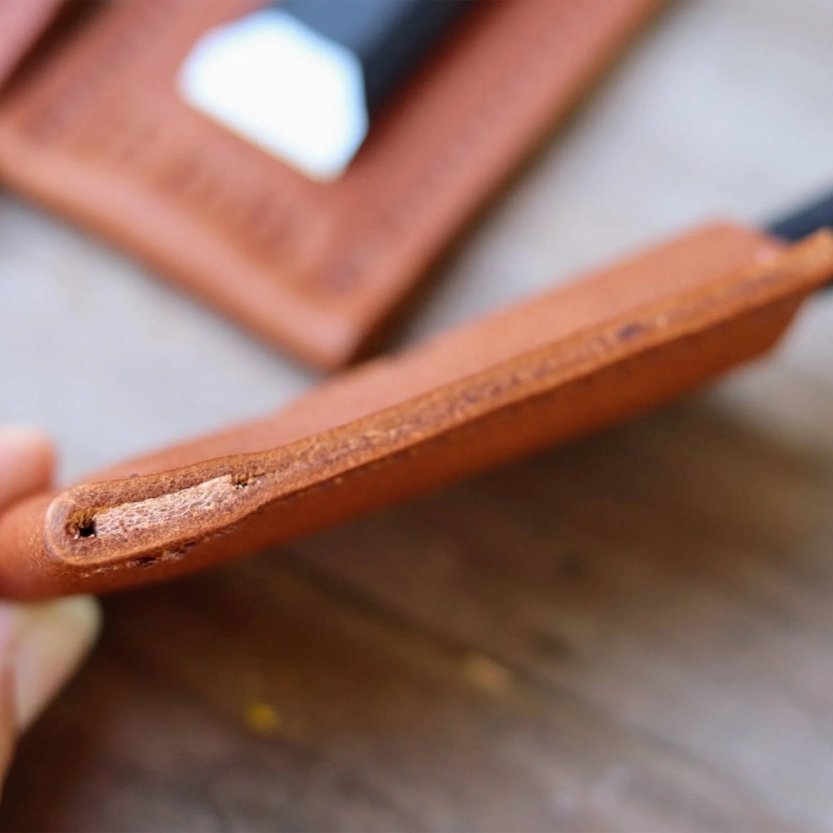 En Mina Chisel Tip Protector / Holdfast Sheath Tan Leather