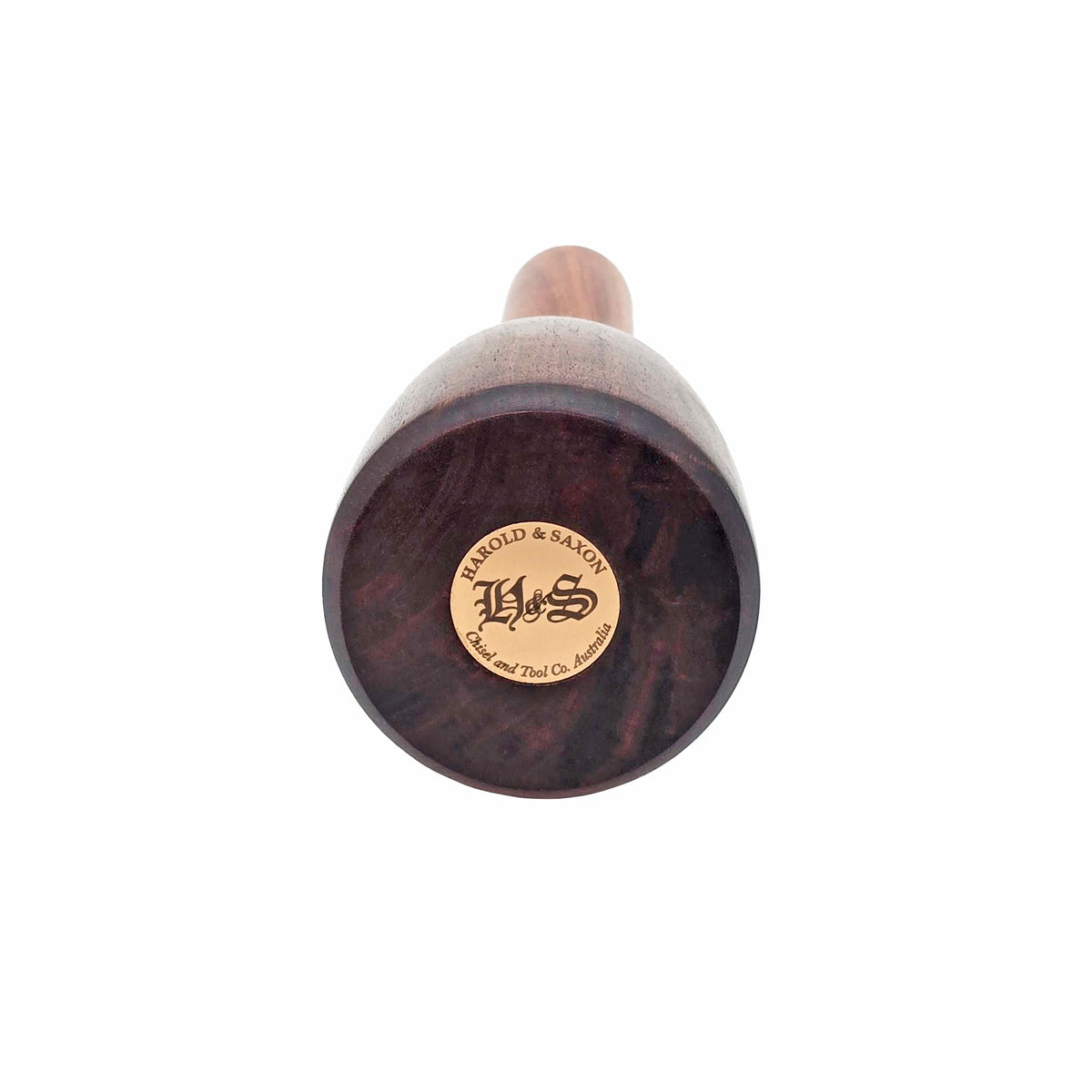 Handcrafted Australian desert hardwood carving mallet by Harold & Saxon with brass accents