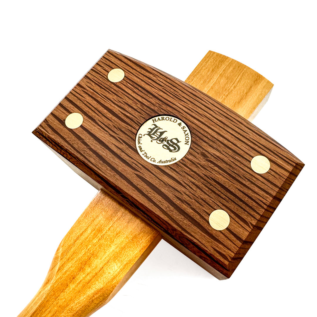 Harold & Saxon Carpenters Mallet with Crows Ash Handle, Australian made workshop essential crafted from desert hardwoods