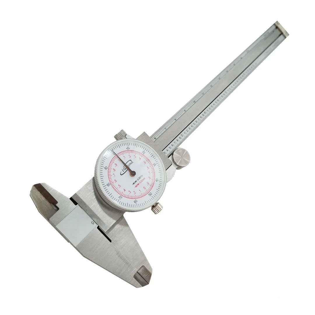 iGaging Dial Calipers 150mm Metric & Imperial scales, with case, angled view