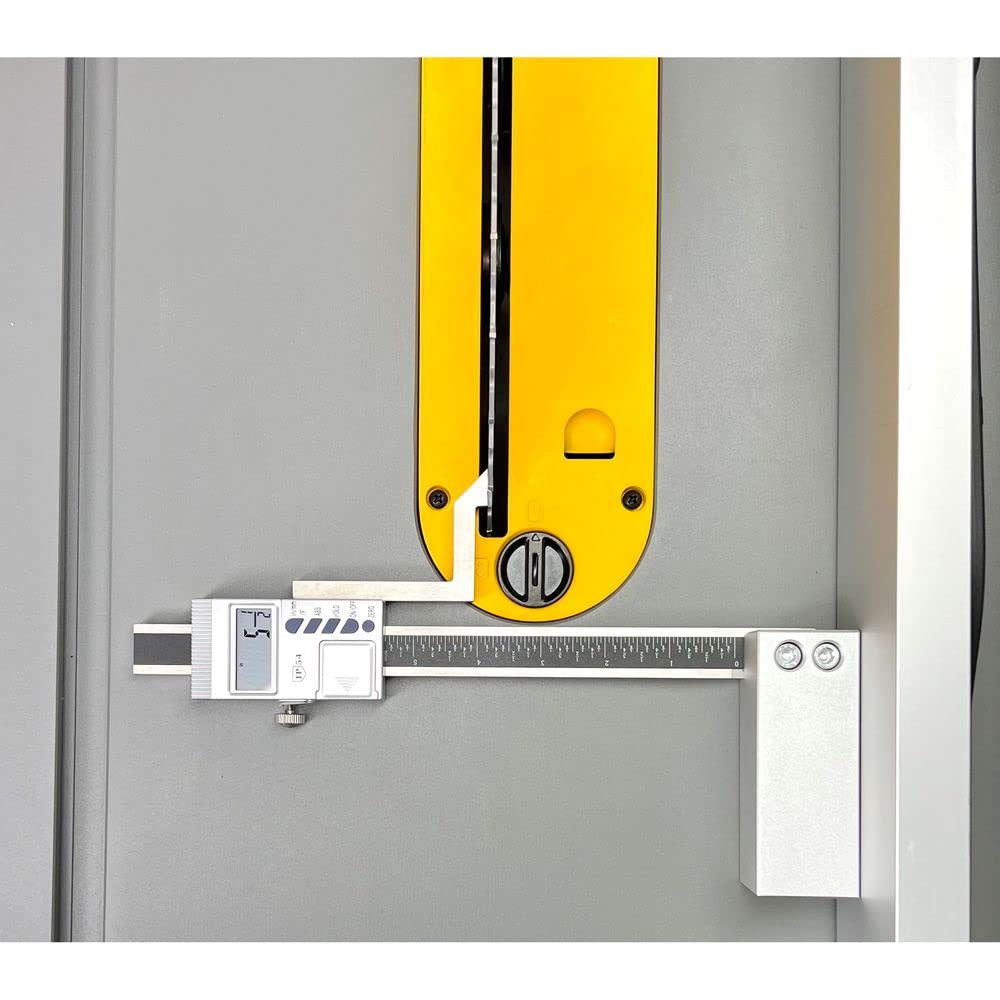 iGaging MiniMag Digital Height Gauge Magnetic Base in use on a saw blade