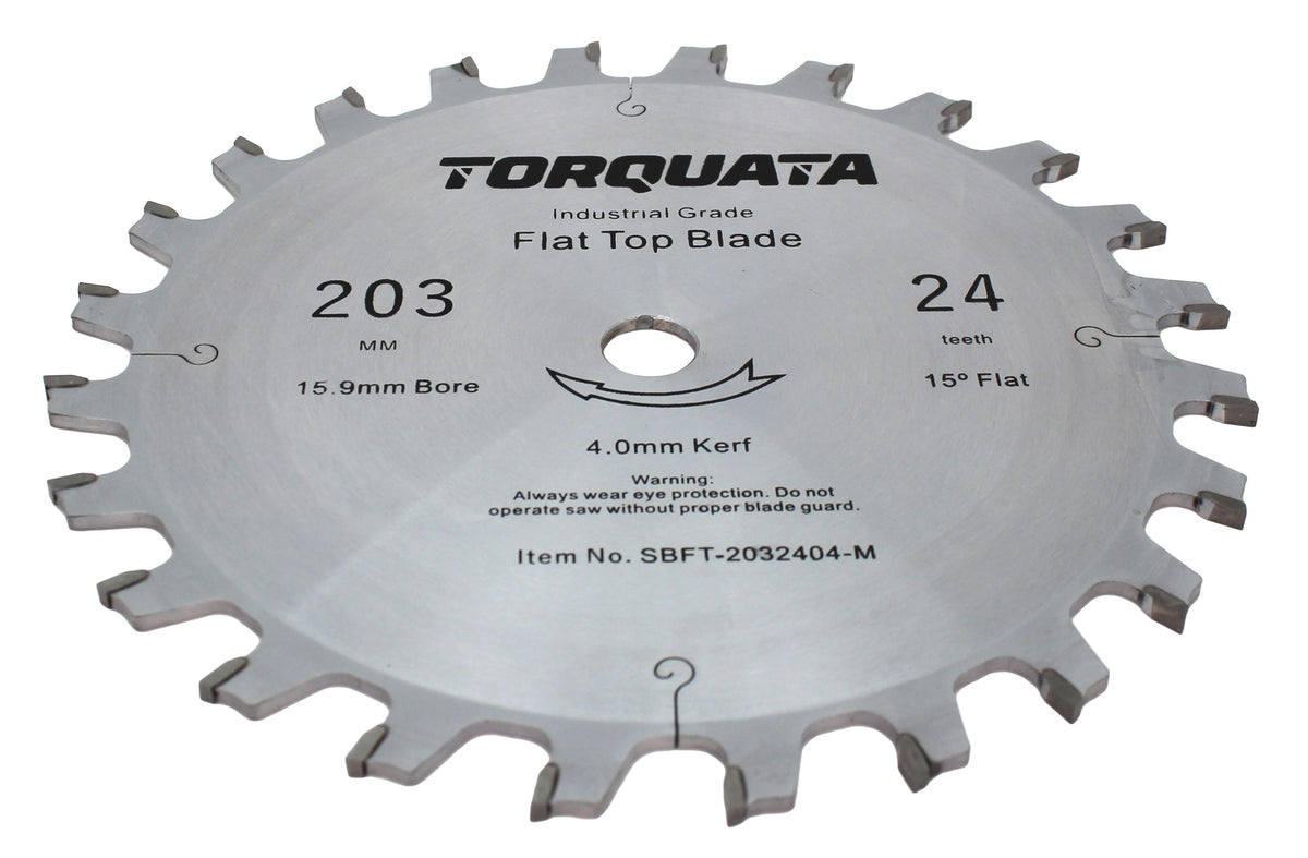 Torquata 203mm 16mm Bore 4mm Kerf Circular Saw Blade detail showing flat-top ground carbide teeth