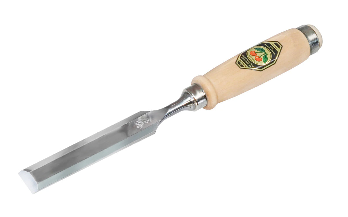 Kirschen Two Cherries 20mm Firmer chisel with a wooden handle on a white background