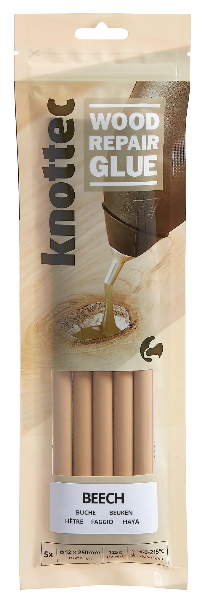 Power Adhesives Knottec Beech Wood Knot Filler Glue Sticks 12mm - Pack of 5 - Close-up view in use