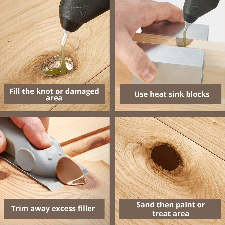 Power Adhesives Knottec Aluminium Heat Sink for hot glue knot filling, rapidly cooling work area for efficient repairs