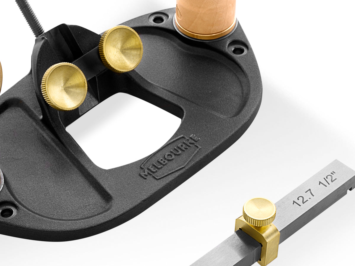 Melbourne Tool Company Small & Large Router Hand Planes in action, creating precise inlays and rebates