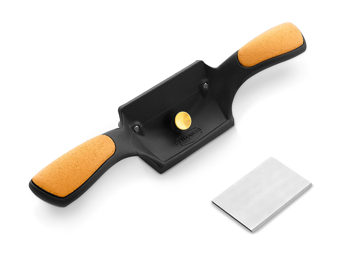 Melbourne Tool Company Cabinet Scraper & Burnisher Set in use on wooden surface