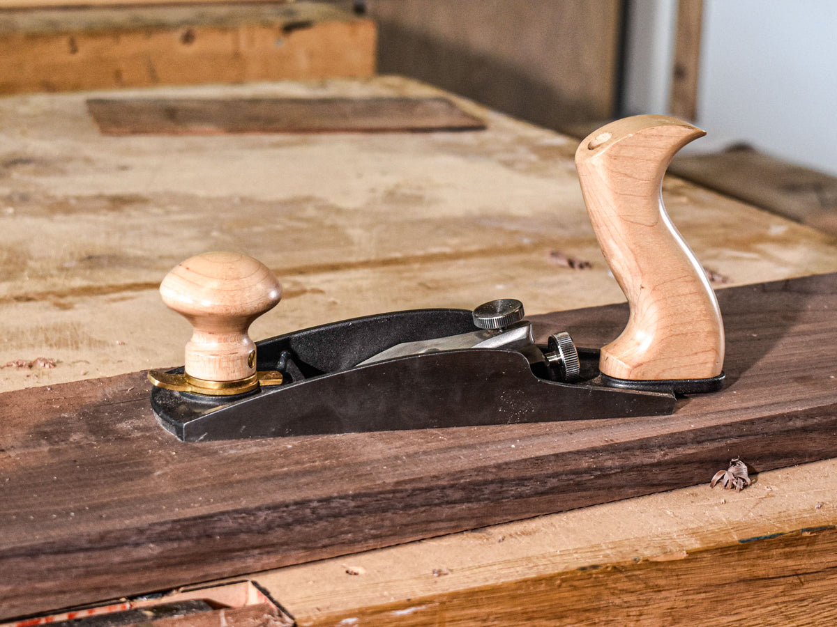 Melbourne Tool Company Low Angle Smoothing Plane with Extra Blades in Woodworking Setting